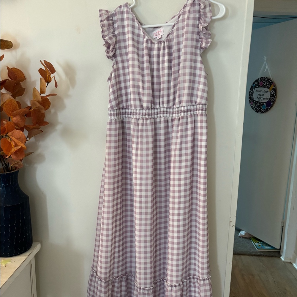 Purple Gingham Ruffle Sleeve Dress